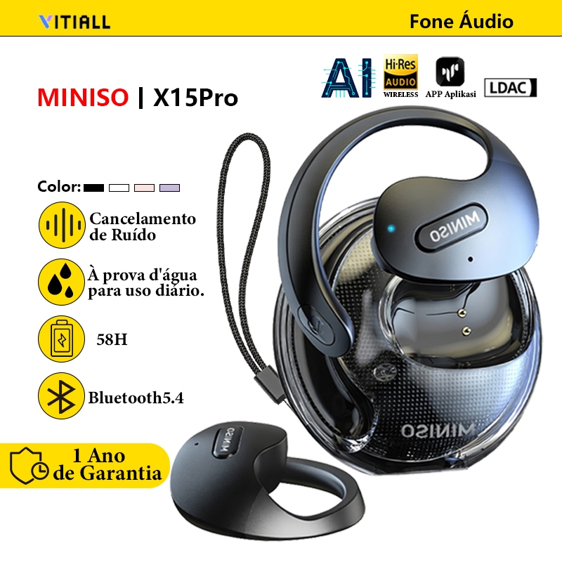 MINISO X15 Pro Fone TWS Sem Fio Bluetooth 5.4 Tradução Inteligente em Tempo Real IA, Som HiFi, IPX5 À Prova D'Água