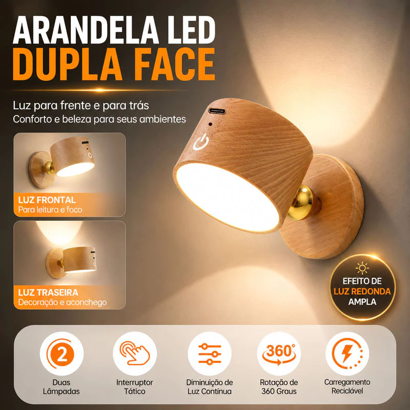 Luminária de cabeceira led sem fio recarregável magnética 360 arandela parede luz de leitura quarto com luz ambiente 4W