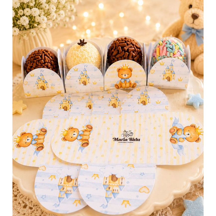 Forminhas de Doces Chá de Bebê Ursinho Príncipe Personalizado Lembrancinha de Festa Aniversário