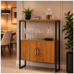 Armário Multiuso Cristal Organizador 2 Portas para Cozinha, Lavanderia, Quarto e Escritório Estilo Industrial