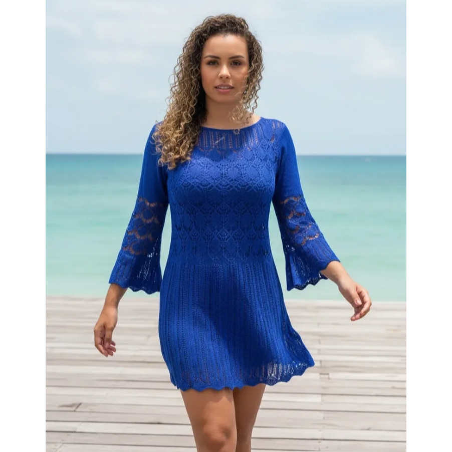 Saida De Praia Feminina Vestido Chemise Manga De Sino
