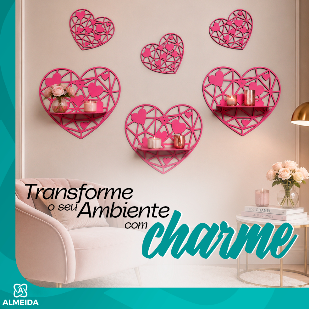 Prateleiras Modelo Coração Decoração Sala Quarto Rosa Estilo e organização
