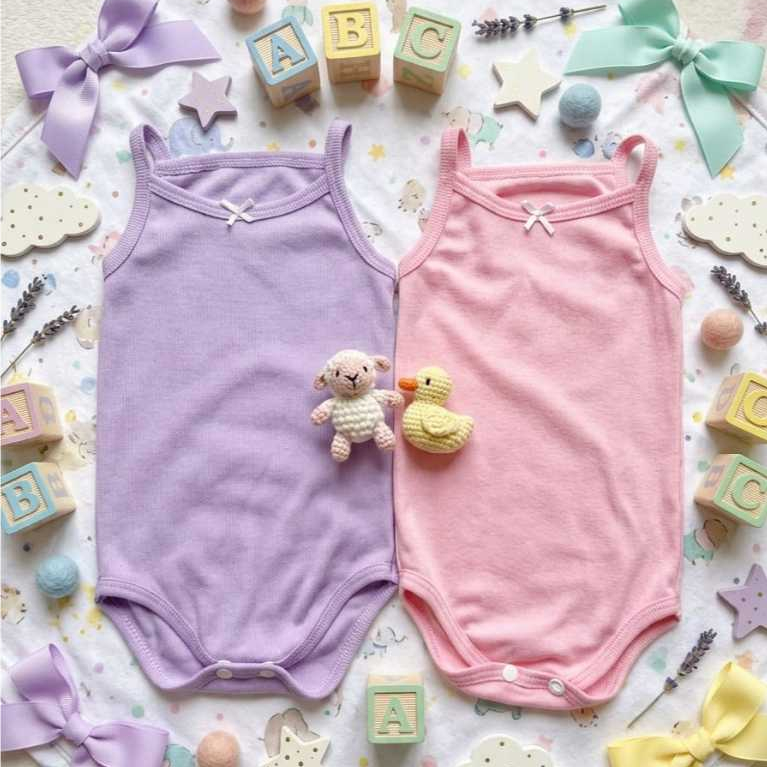 Kit 2 Body Bebê Alcinha Canelado Liso Menina Verão Macio Confortável
