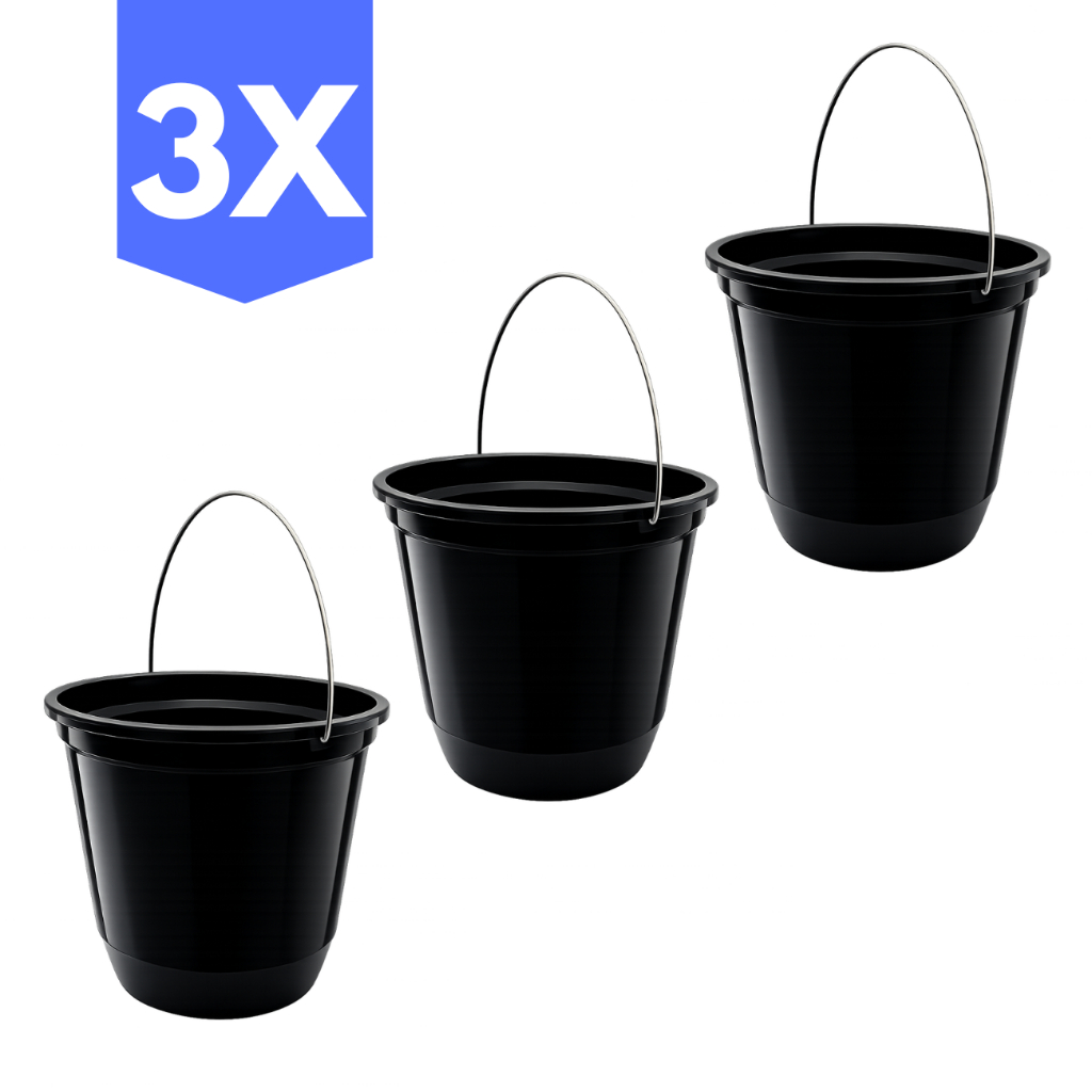 Kit com 3 Baldes 8 Litros Ultra Resistente com Alça MultiUso Organizador Lavanderia Limpeza Panos
