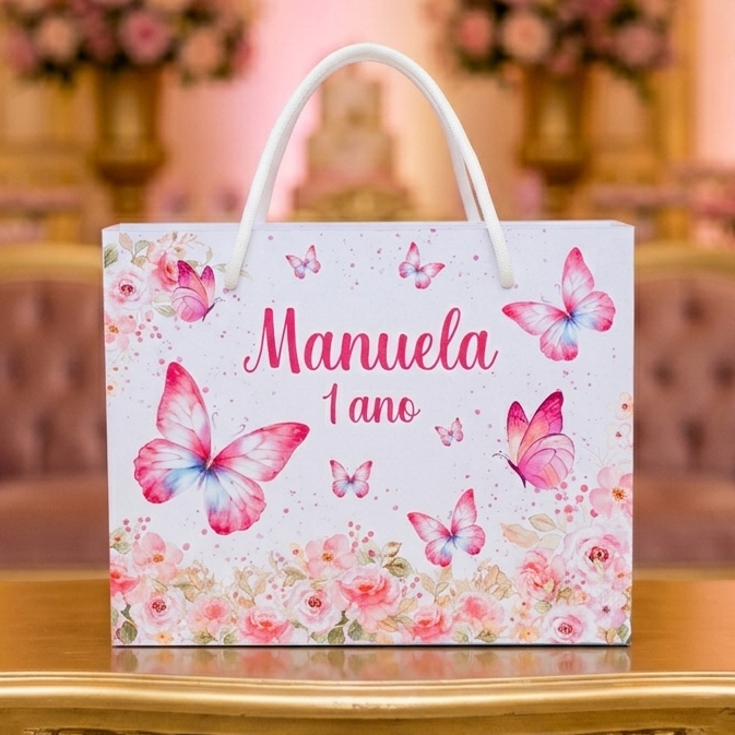 Sacolinhas Personalizadas Festa (G) Jardim Encantado Borboletas (19x15x7cm)