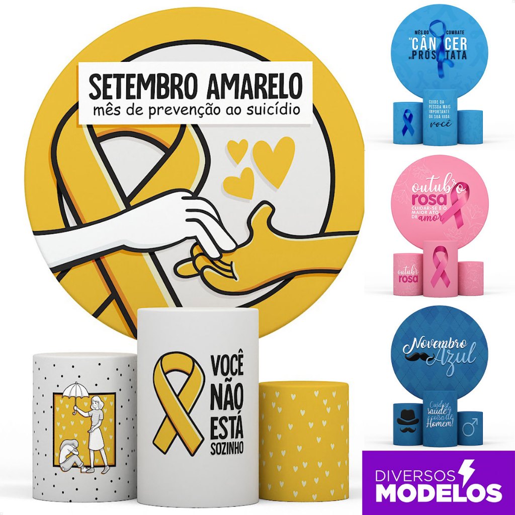 Capa Cilindro + Painel Redondo Setembro Amarelo/Outubro Rosa Conscientização Sub