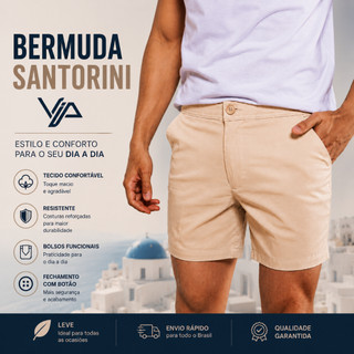 Bermuda Masculina Santorini – Alfaiataria Meio Elástico Gustavo Lima - 100% algodão