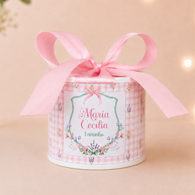 Kit tubolatas personalizadas 5x6 | Rosa xadrez com brasão • Maternidade | Aniversário | Lembrancinha