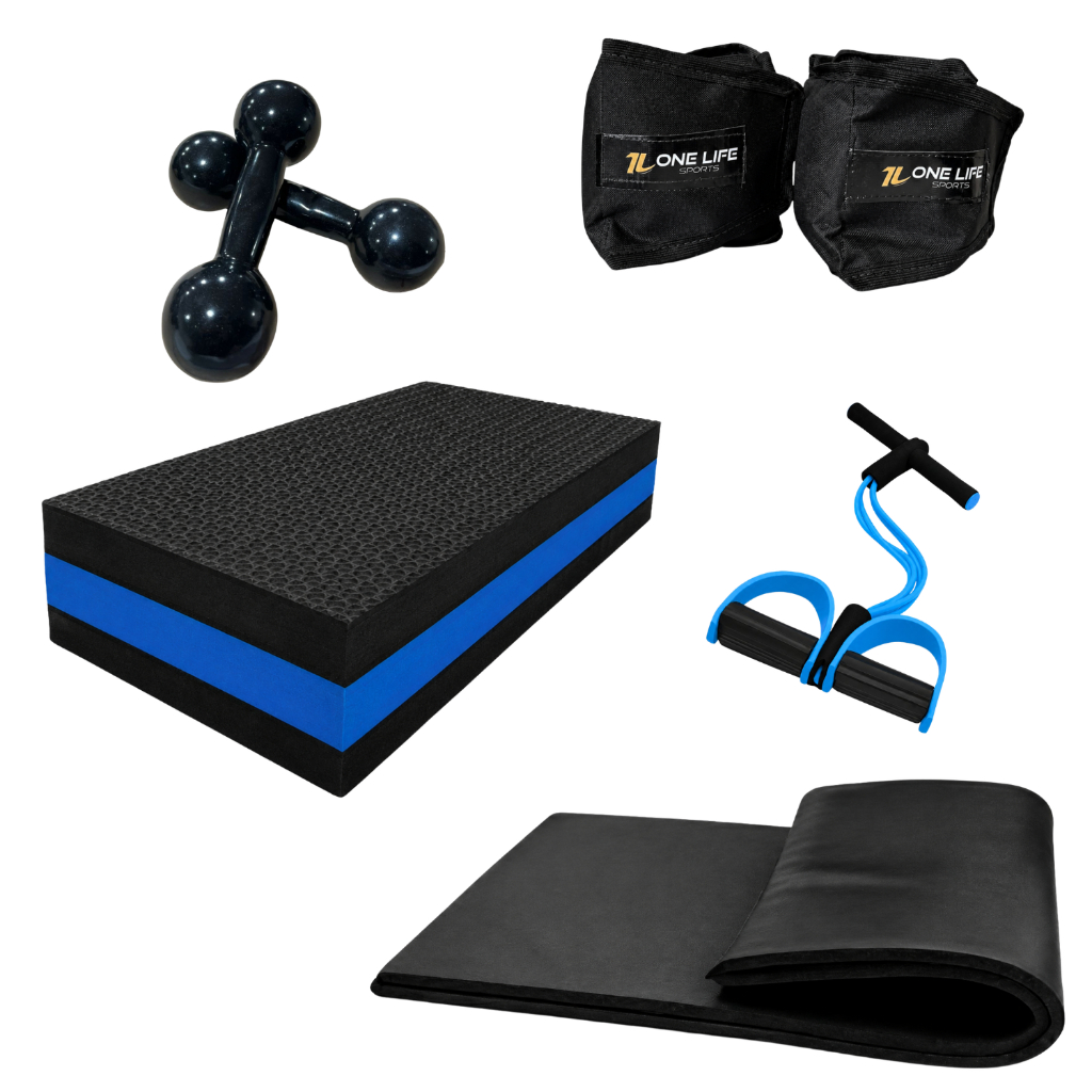 Kit Academia Casa Colchonete Step EVA Extensor Caneleira Halter 2kg Força Musculação Acessórios