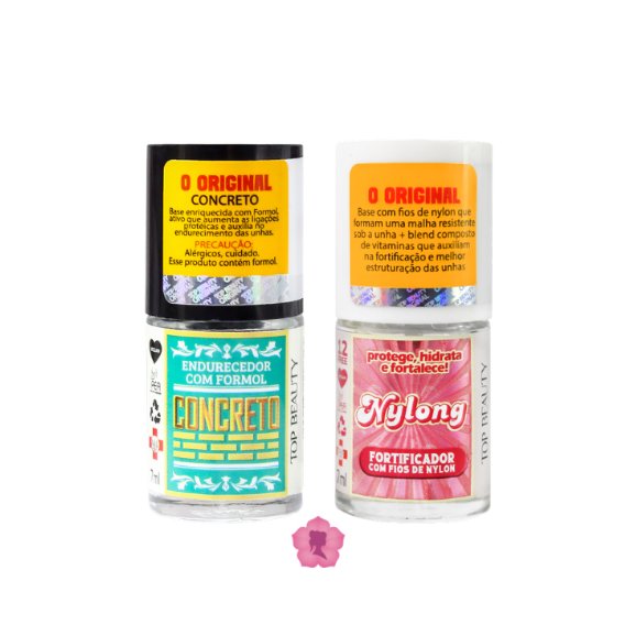 Kit 2 Bases Concreto + Nylong Sos Unhas Top Beauty