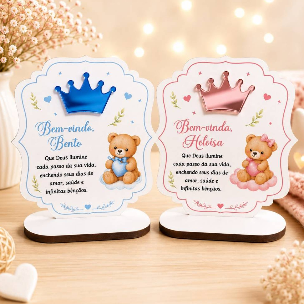 Kit Lembrancinhas Ursinho, Maternidade, Chá Revelação, Chá de bebê com TAG Personalizada em acrílico e Mdf. Infantil.