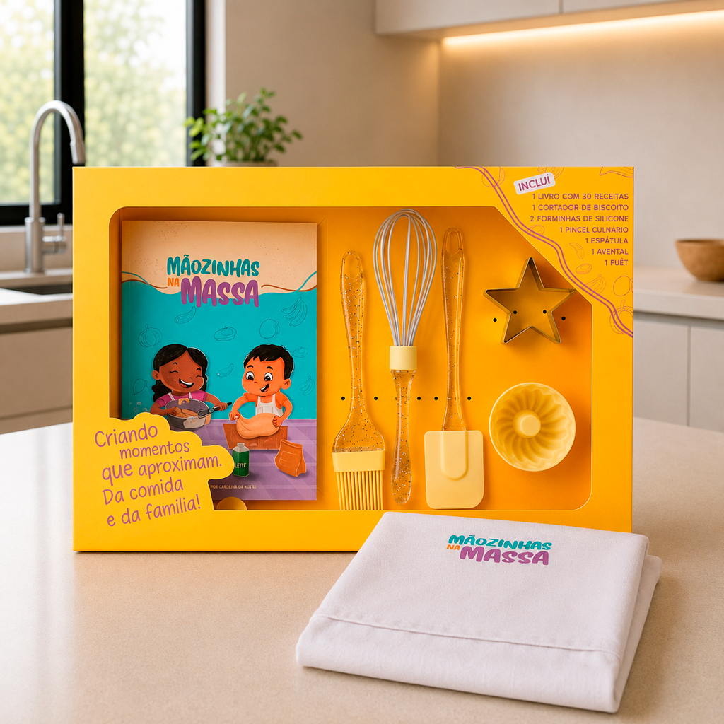 Livro de Receitas Infantil | Alimentação Infantil | Receitas para Crianças | Avental + Utensílios | Mãozinhas na Massa
