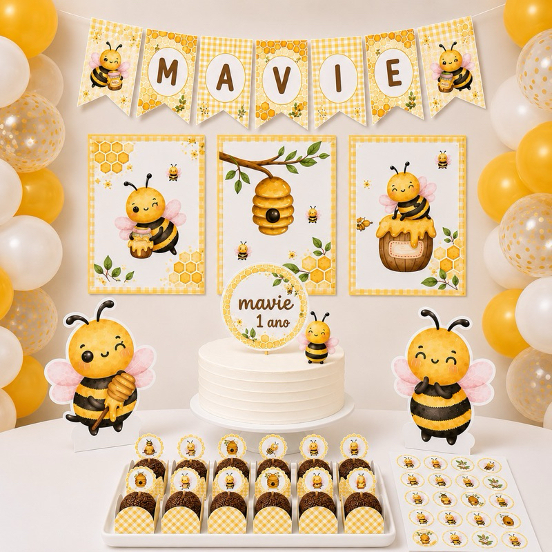 ENVIO IMEDIATO | Kit Festa Abelhinha | Só um Bolinho | Personalizados | Lembrancinhas | Aniversário e Mêsversário