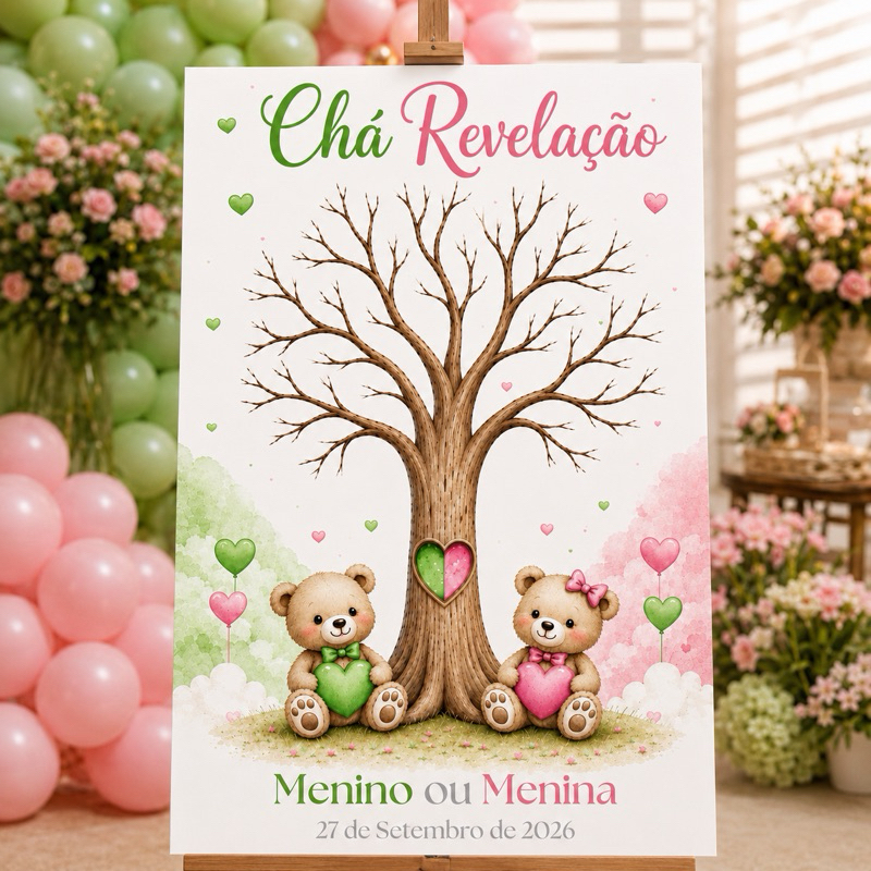Quadro Decorativo Pra Chá Revelação De Árvore Digitais Decoração De Ursinhos Personalizado De Nomes Menino Ou Menina