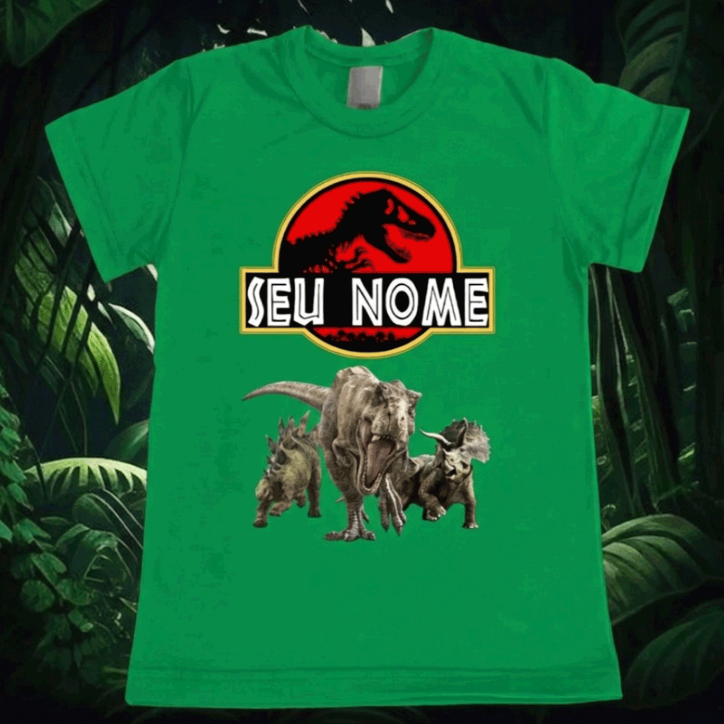 Camisa Infantil Dinossauro Jurassic Desenhos 100% Algodão Fantasia