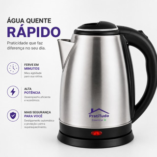 Chaleira Elétrica Inox 1,8L 1000W ou 1200W Desligamento Automático - Bule Jarra Cafeteira…