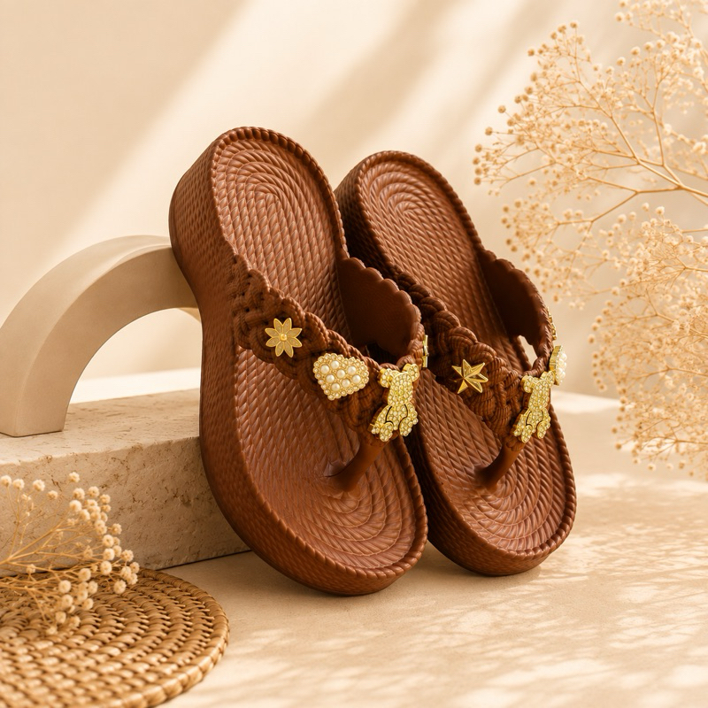 Chinelo Tamanco Nuvem Feminino Plataforma Antiderrapante Confortável com Enfeites Luxo Sortidos
