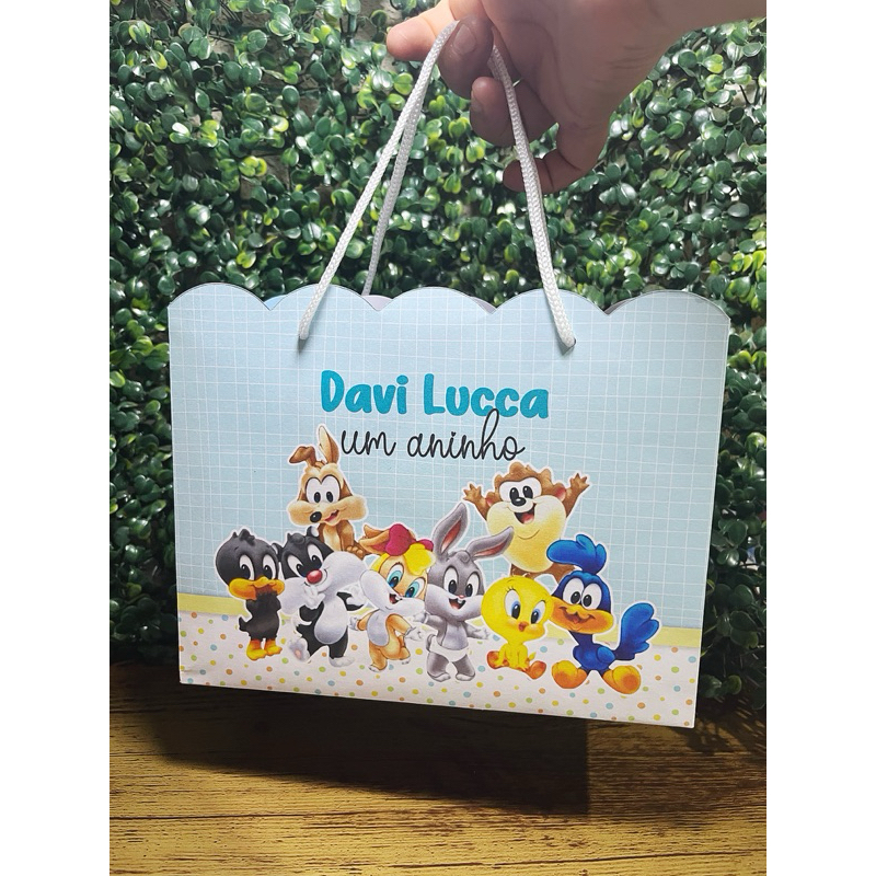 Sacolinha Personalizada Baby Looney Tunes + BRINDE Lembrancinha Aniversário