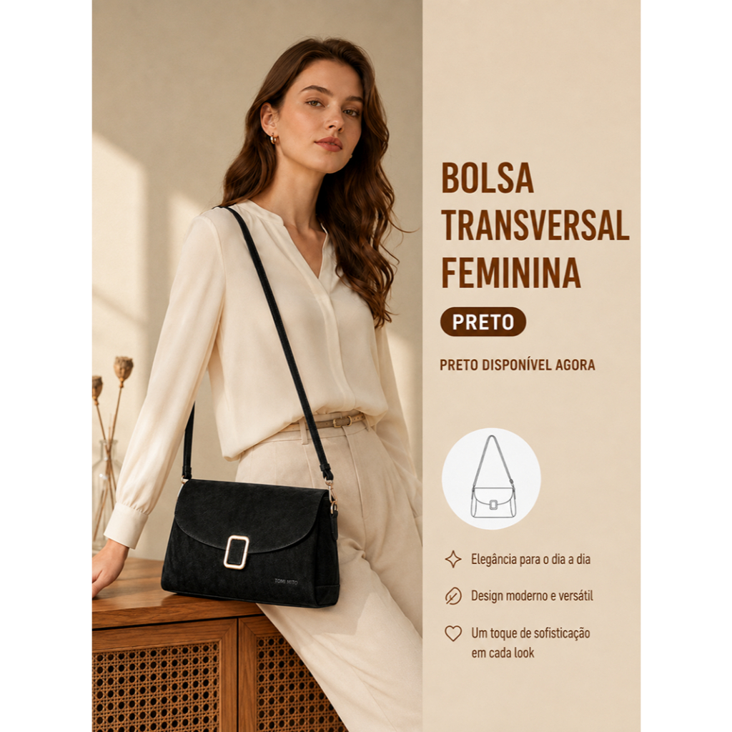 TOMI MITO Bolsa Feminina Transversal com Fecho de Fivela Compartimento Organizador para Celular Carteira e Cha TM9218 