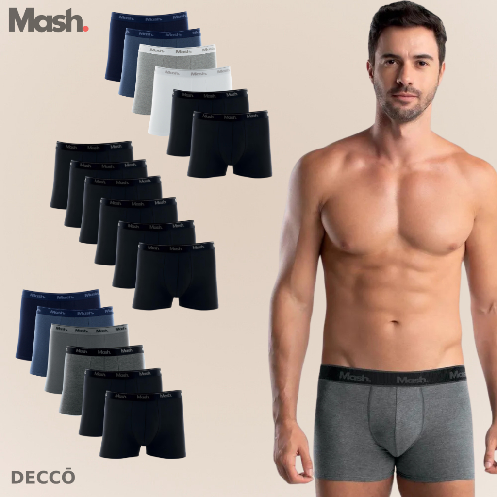 Kit com 6 Cuecas Mash Box Boxer Modelo tradidional em Algodao Cotton Original Ma
