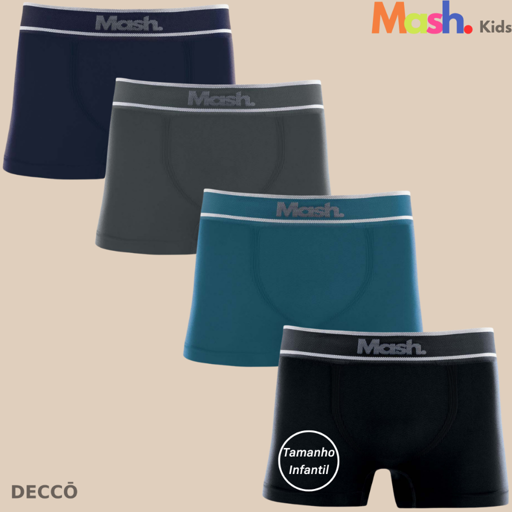 Kit 4 Cueca Boxer Infantil Mash Sem Costura Microfibra Conforto e Ajuste Perfeit