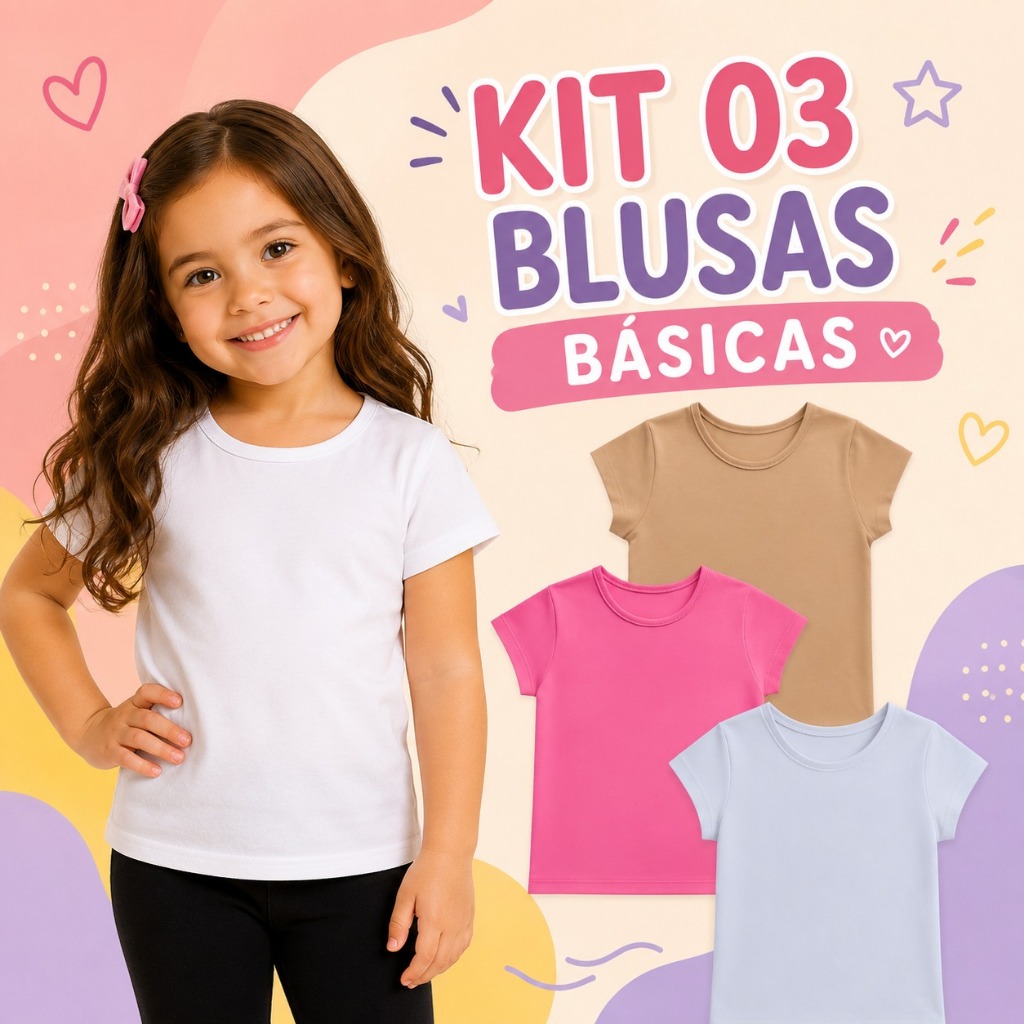 Blusa Cotton Algodão Menina 4 A 14 Anos Infantil Juvenil Manga Curta Verão Básica Lisa