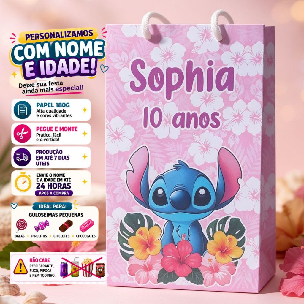 Kit Sacolinhas Personalizadas STITCH E ANGEL