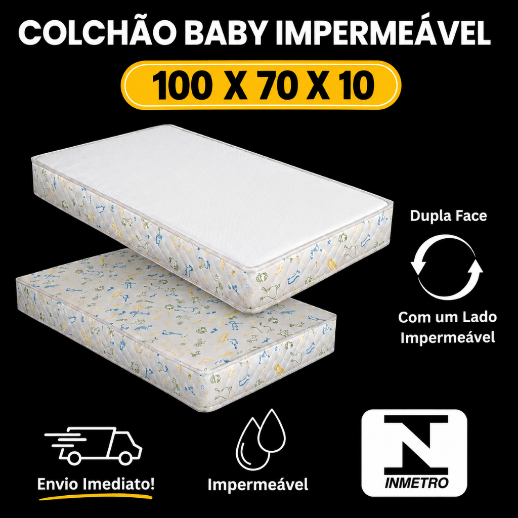 Colchão 100 x 70 x 10 Impermeável Para Chiqueirinho Cercadinho Berço Espuma Premium Macia - Envio Imediato