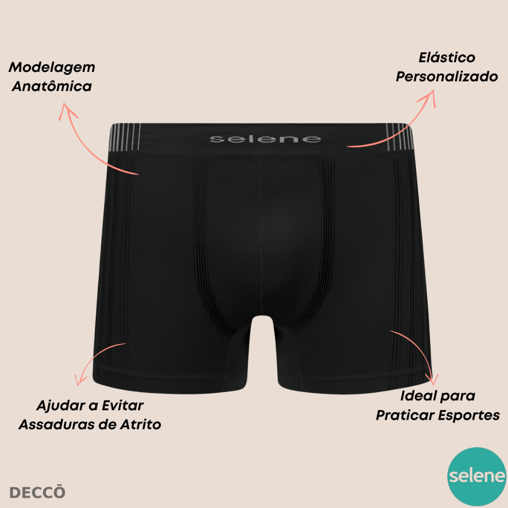 Kit 6 Cuecas Boxer Selene Sem Costura Masculina Poliamida Anatômica Confortável Respirável Dia a Dia · foto 2