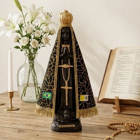 Imagem de 30cm de Nossa Senhora Aparecida tradicional com manto trabalhado
