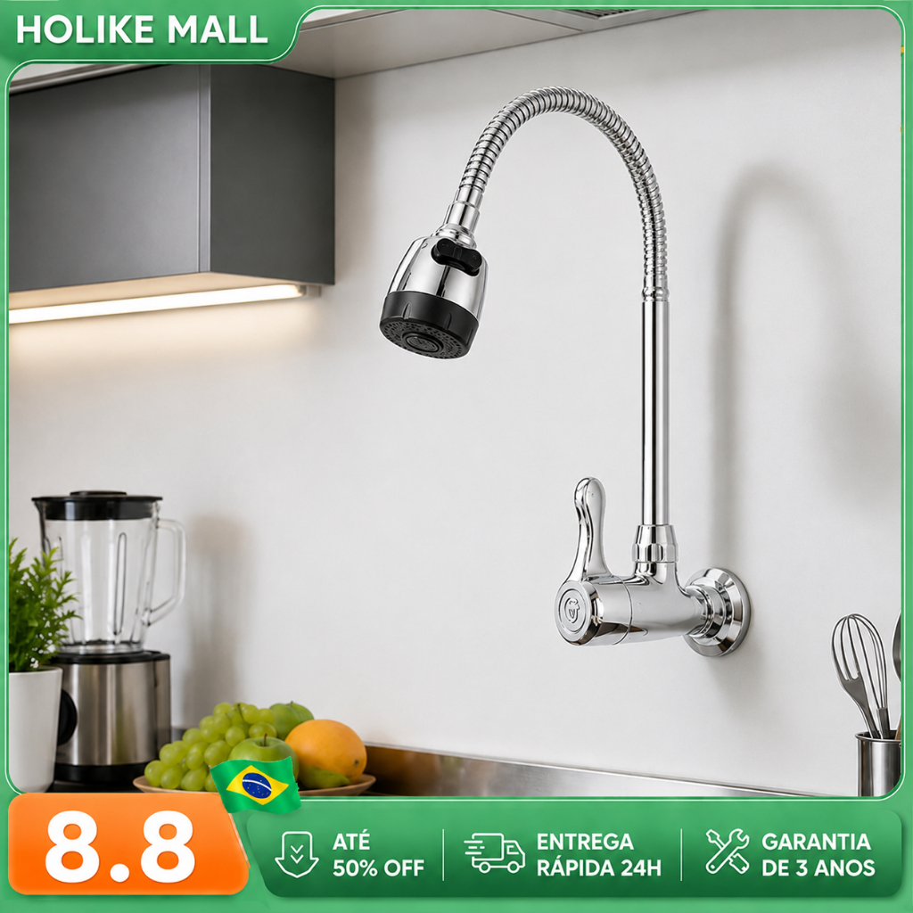 Inox Preto Torneira Com Chuveiro Com Rotação De 360° Cozinha Luxo Parede Promoção