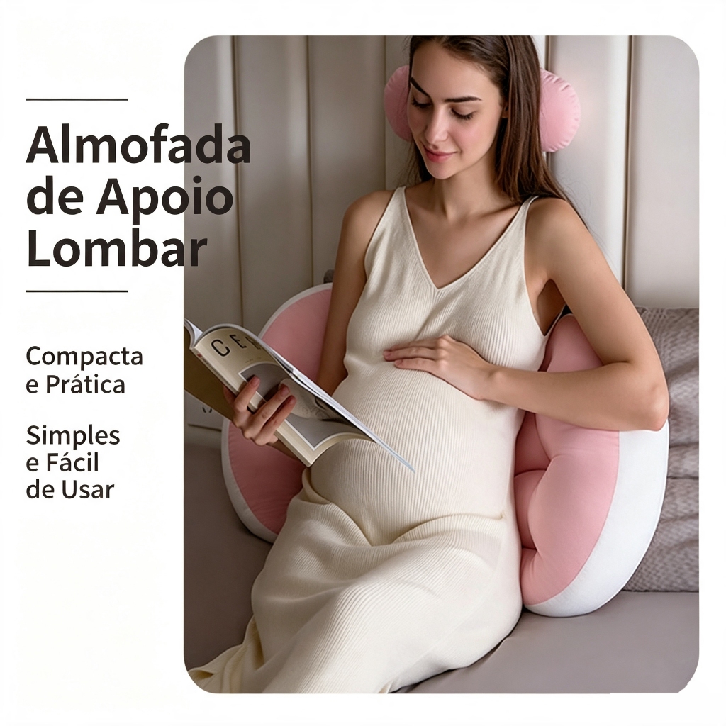 Almofada Gestante LarBom Aveludada 65x35x12cm Multiuso Apoio Lombar para Sono na Gravidez e Amamentação