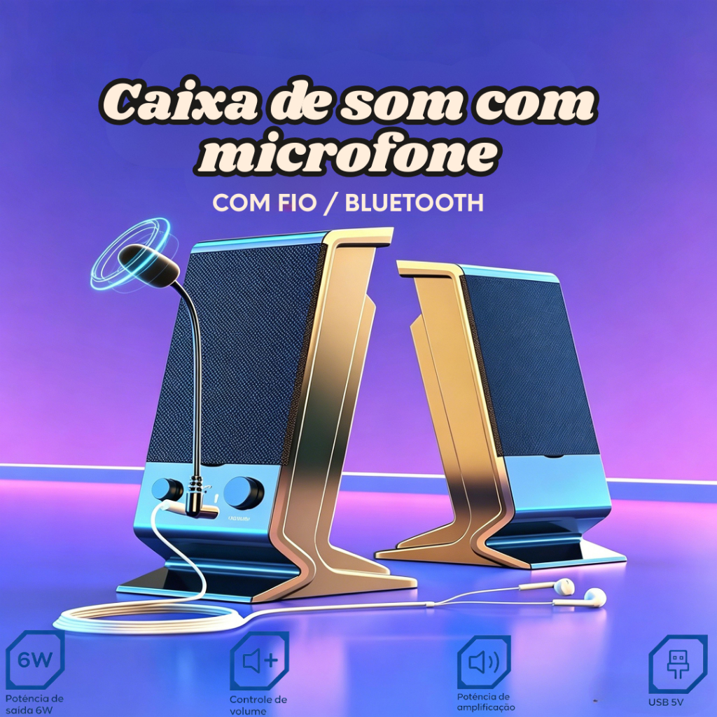 Caixa de Som Bluetooth Para PC Computador Notebook USB P2 6W Potente Estéreo