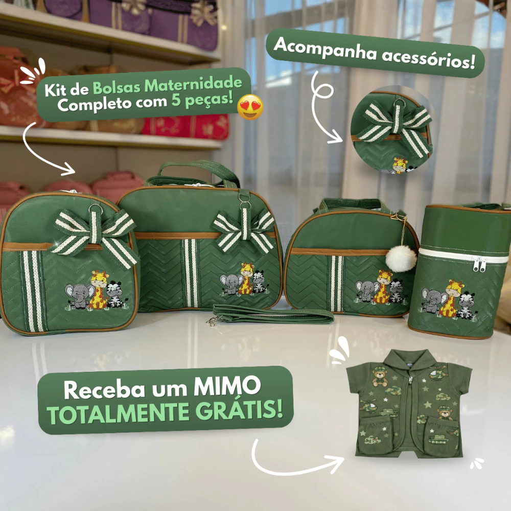 Kit Bolsa Maternidade Safári(1) Conjunto Completo para Bebê