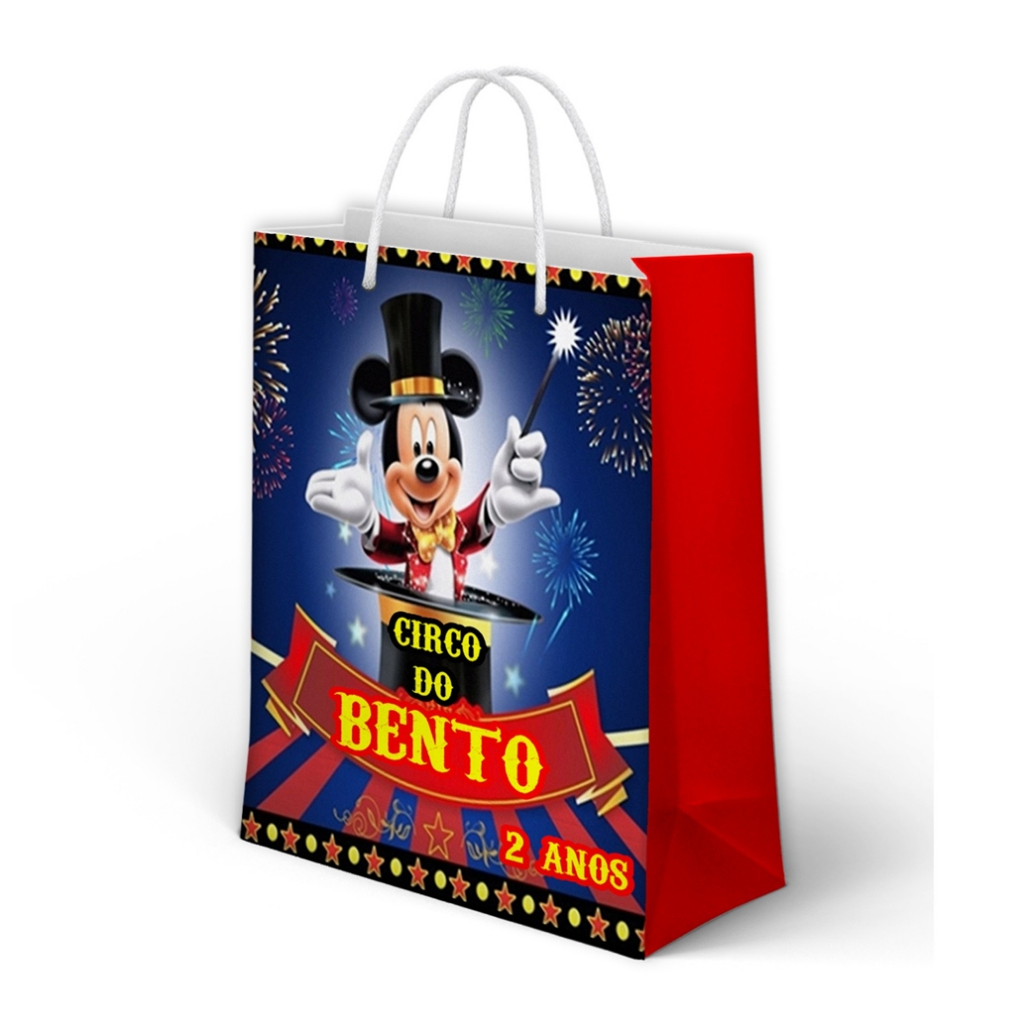 Sacolinha Mickey Circo Personalizada para Aniversário/ Lembrancinha Festa Infantil / Qualquer nome e idade