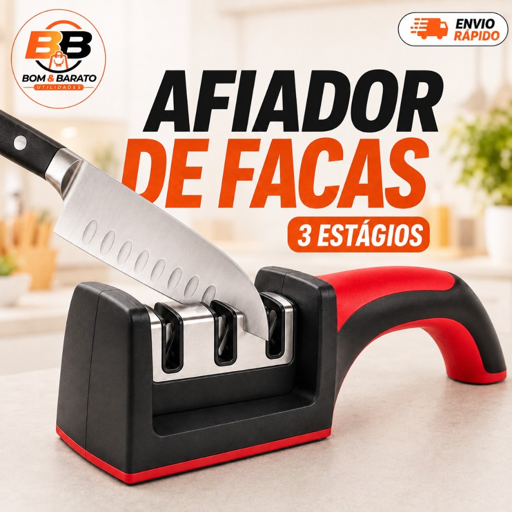 Amolador de Facas Manual Afiador Profissional Cozinha Fácil e Prático