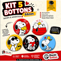 Bottons Snoopy & Woodstock 44mm | Broches | Pins para Mochila, Jaqueta e Bolsa