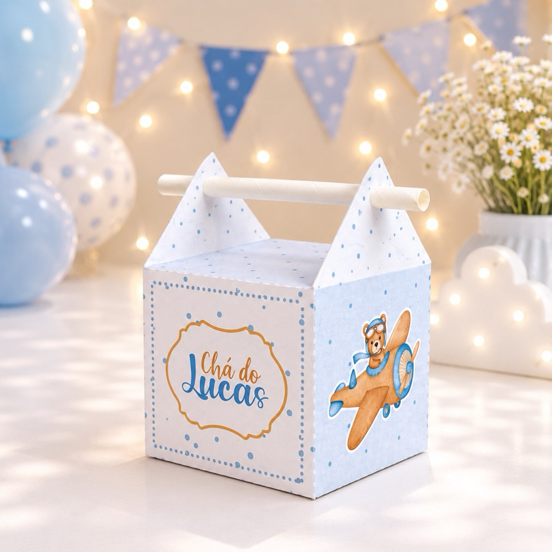 Caixa Canudo Personalizada | Chá de bebe Lembrancinha Ursinho azul