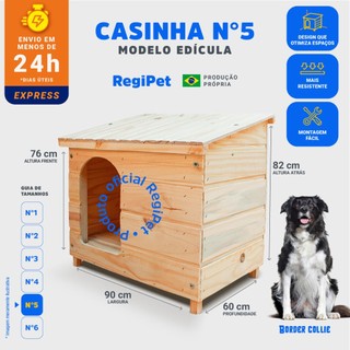 Casinha para Cachorro de Madeira Pinus Nº 5 (Reforçada) – Modelo Edícula RegiPet – Border Collie e Australian Shepherd