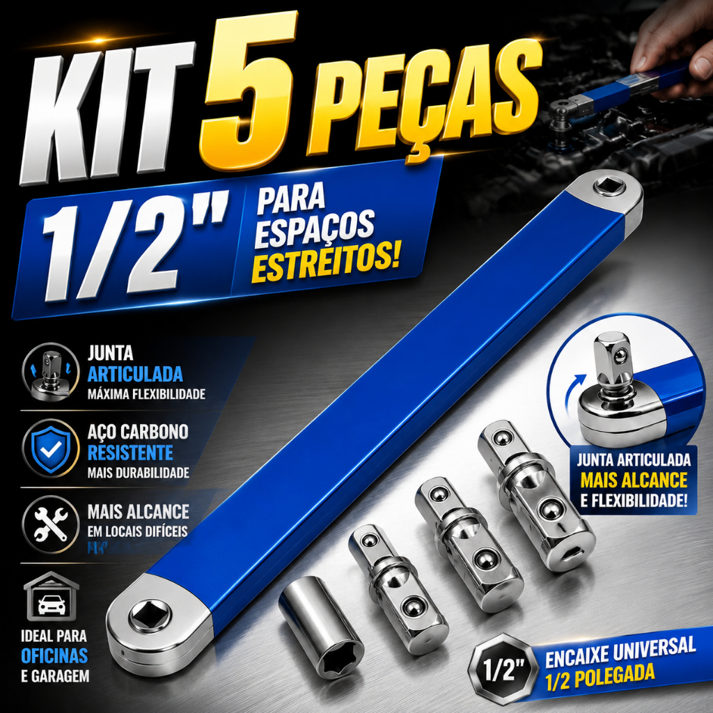 Kit Chave Extensão Desvio 15 Polegadas com 4 Adaptadores - Fácil Usar, para Carro e Catraca de Soquete