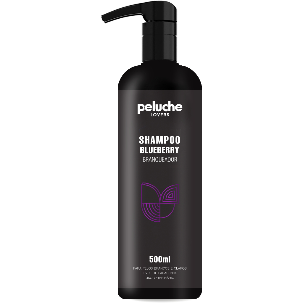 Shampoo Pet Branqueador Blueberry 500ml Peluche Pelos Claros Remove Amarelado Cães Gatos