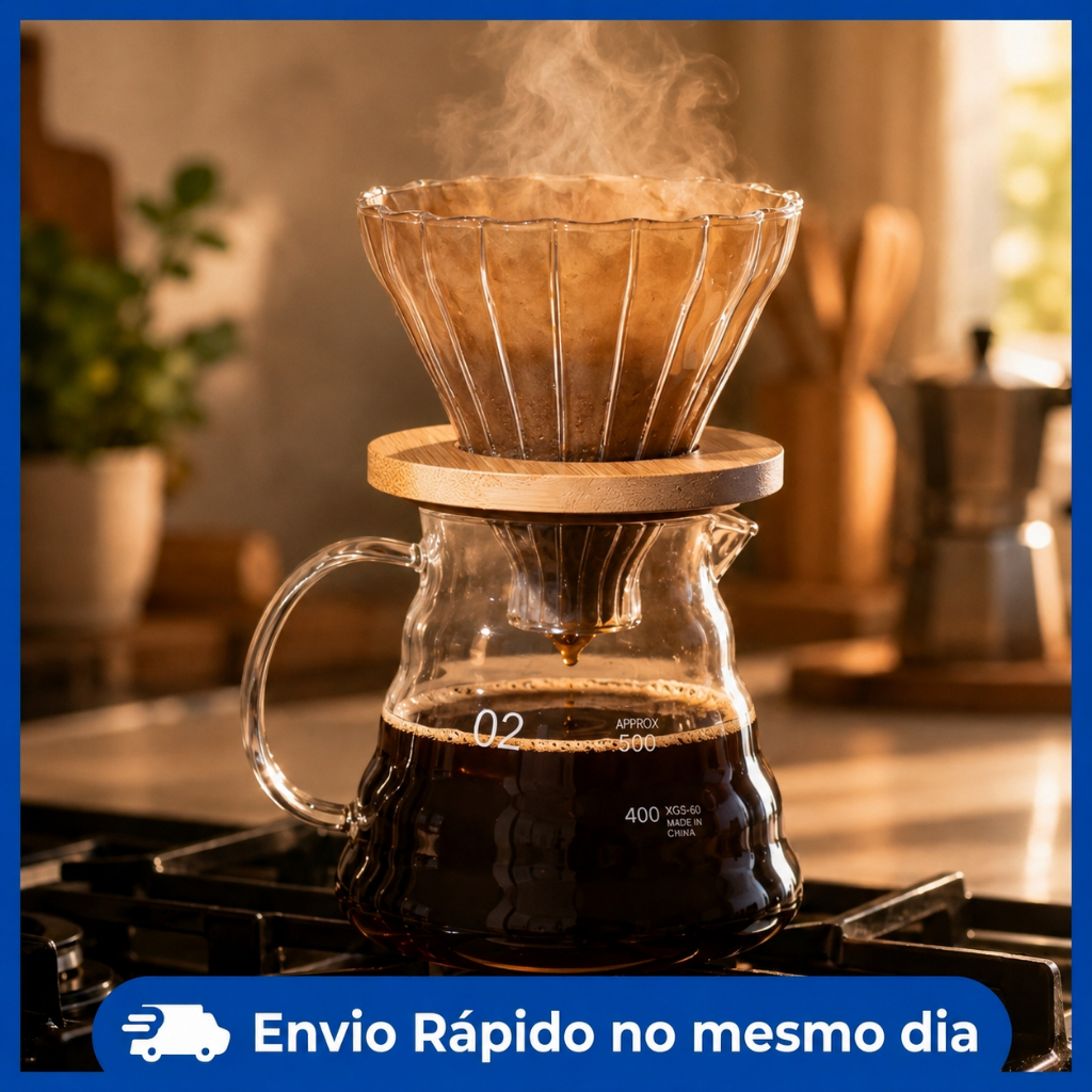 Conjunto Kit Cafeteira E Coador Vidro Borossilicato Chaleira Bule Para Café Chá V60