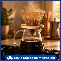 Conjunto Kit Cafeteira E Coador Vidro Borossilicato Chaleira Bule Para Café Chá V60