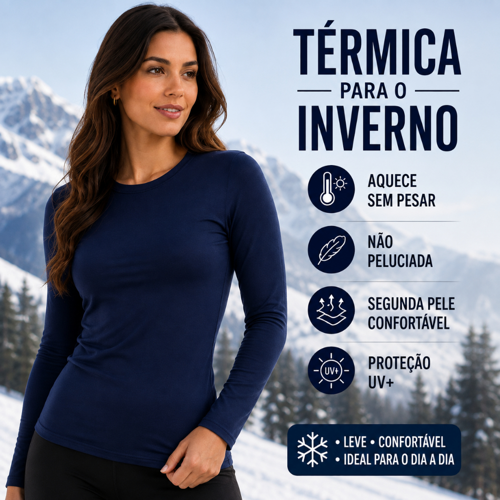 Blusa Feminina Térmica Manga Longa Lisa Básica Confortável Segunda Pele Ideal para o Frio