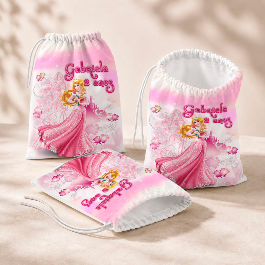 20 Sacolinhas Personalizada Festa Infantil 18x26 Aniversário Lembrancinha Aurora Bela Adormecida M2