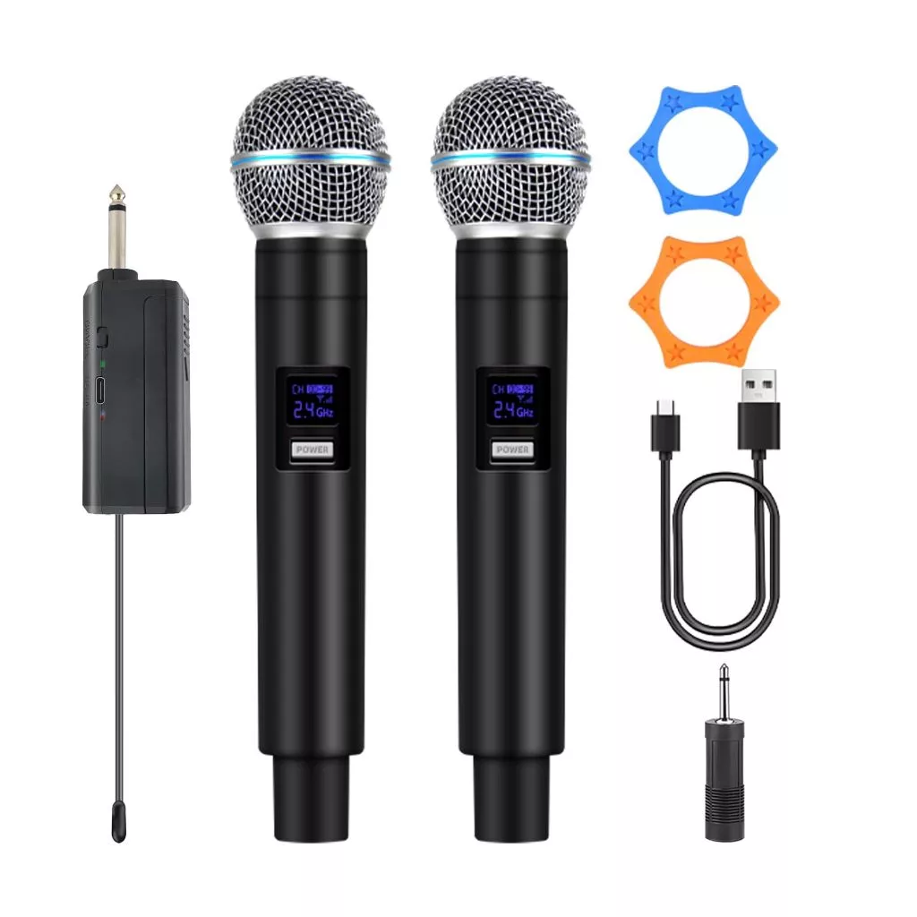 Microfone Sem Fio Recarregável Dual Handheld Karaoke para Festa, Casamento e Church Recarregável
