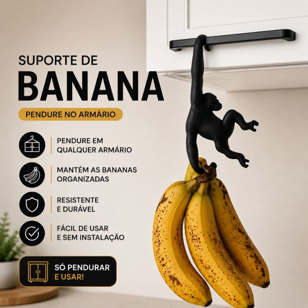 Suporte de Banana Macaco para Armário de Cozinha Organizador Suspenso com Gancho