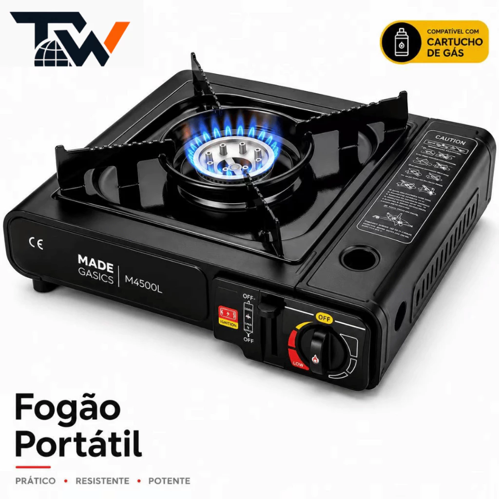 Fogareiro Portátil a Gás para Camping com Maleta Acendimento Automático Compacto e Resistente