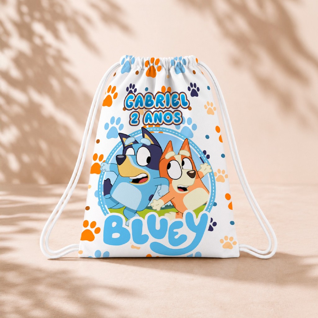 10 Mochila Personalizada Infantil 18x26 Sacolinhas Surpresa Festa Aniversário Lembrancinha Bluey e Pingo M1