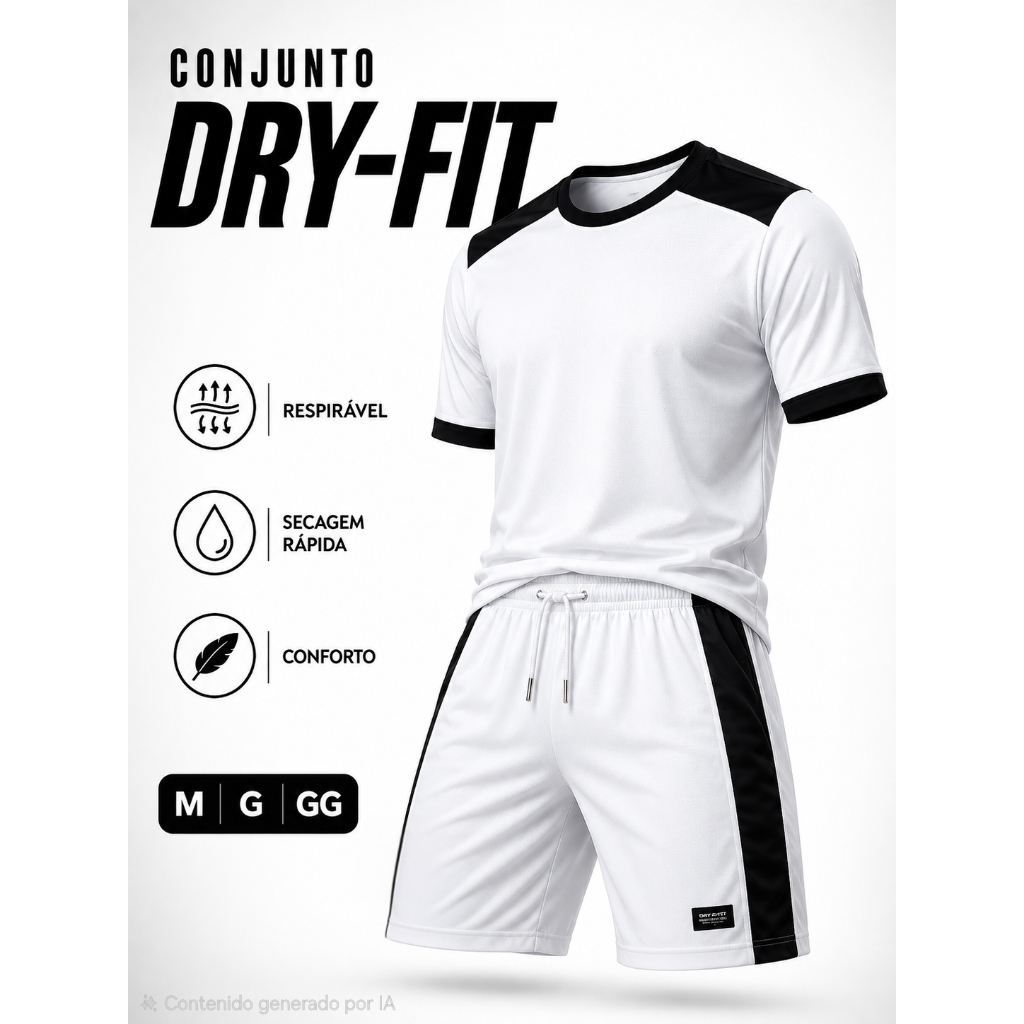 Conjunto Masculino Dry Fit Premium Academia Fitness Corrida Caminhada Camiseta + Bermuda Esportiva Respirável